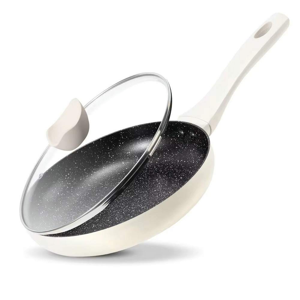 مقلاة جرانيت خفيفة الوزن غير لاصقة للطهي مع غطاء زجاجي